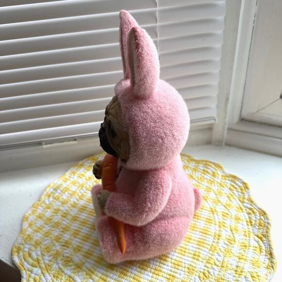 Pug Dressed in Pink Fuzzy Bunny Suit Figurine NWT - Picture 2 of 8
